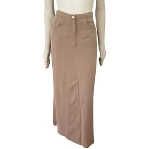 TASHA POLIZZI 100% Tencel Back Slit Maxi Skirt in Khaki  Western Boho  SZ 6